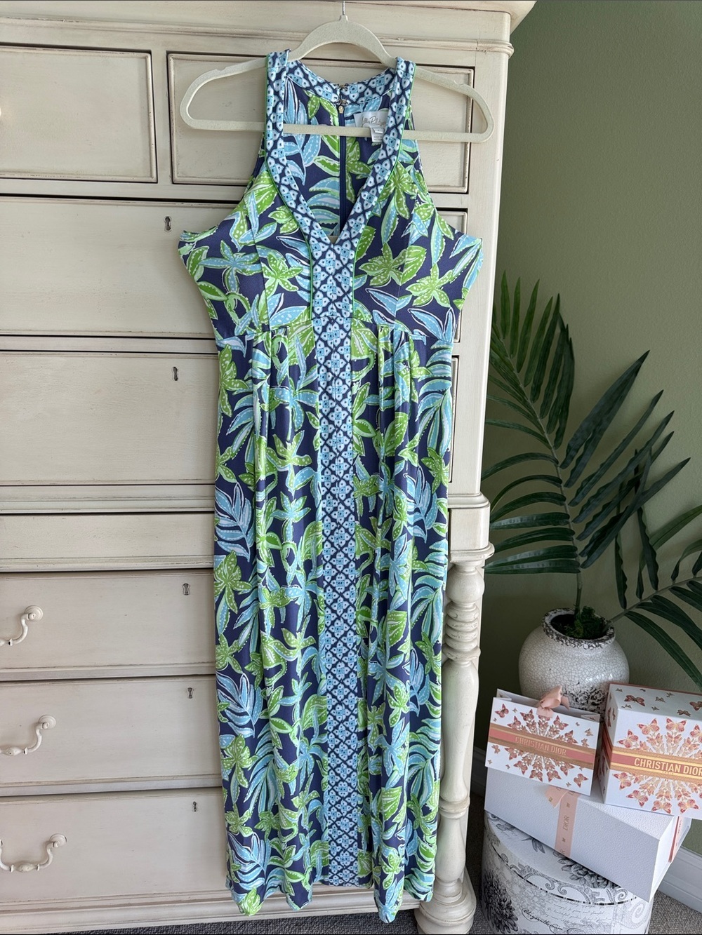 Lilly Pulitzer Navy, Aqua & Lime Floral Halter Dress size 4